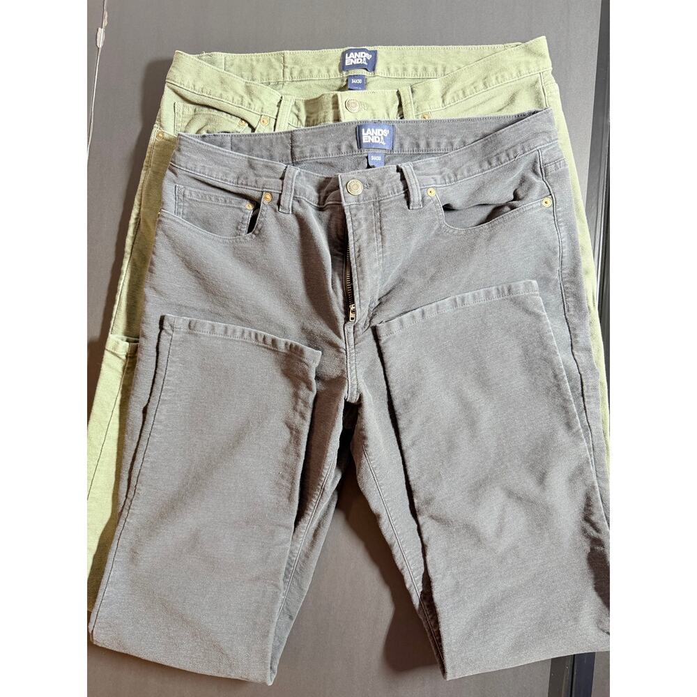 Lands’ End Men’s 34x30 Pants Lot – Gray & Light Green Twill Casual Trousers - Picture 7 of 8